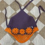 ZARA crochet knit halter neck crop top lace floral flowers plum orange 2142/157 Photo 0