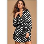 Lulus  Women’s Polka Dots‎ Satin Ruffled Romper Elegant Glam Cocktail Size Small Photo 2
