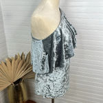 Tart Women's One Shoulder Blue Gray Velvet Blouse Size S Ruffle Top NWOT Photo 6