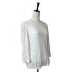 Riley & Rae Lace Top 3/4 Sleeves Round Neck Cream Pullover Women's Size Medium Photo 2