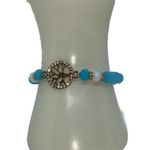 Boutique NWT Blue White Beaded Gold-Tone Tree of Life Pendant Rhinestone Stretch Bracelet Photo 0