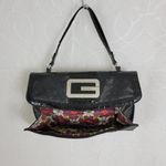 Guess Womens Shoulder Bag Black Ostrich Embossed Faux Leather Accordion Clutch Photo 20