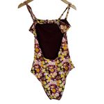 Aerie Floral One-Piece Swimsuit Floral Colorful Pink Orange Yellow Black M Photo 4
