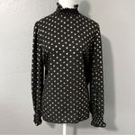 Worthington  black chiffon gold metallic dot high ruched neck long sleeve top L Photo 1