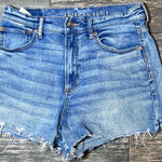 American Eagle 90s Highest Rise Boyfriend Denim Shorts‎ Size 8 Frayed Hem Beach Blue Photo 0