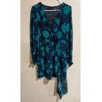 Badgley Mischka  Blue Floral Printed Wrap Draped Dress Photo 1