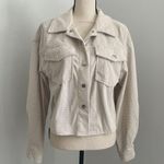 SheIn Corduroy Utility Jacket Medium Ivory Oversized Shacket Y2K Lumberjane Barn Coat Photo 0