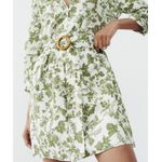 ZARA V-neck Embroidered Eyelet Belted Mini Dress in White Green Floral Photo 2