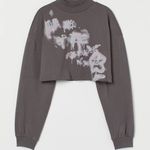 H&M NWOT Gray Graphic Cropped Oversized Sweatshirt - Women’s X-Large Photo 0