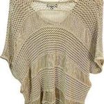 Bebe Gold Metallic Sweater S Short Sleeve V Neck Pullover Loose Knit Photo 3