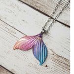 None Mermaid Tail Pendant Necklace Pink, Purple, & Blue, Gold Tone - New Photo 0