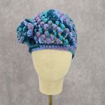 Blue Purple Crochet Knit Bucket Cap Hat Flower Vintage Y2K Beanie Photo 1