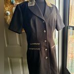 Vintage 90s Dress Savvy New York leopard trim blazer suit dress, size 12 Black Photo 0
