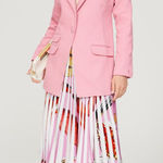 THEBE MAGUGU Pink Abstract Fish Chips Pleated Plissé Maxi Skirt Size Small Photo 0