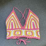 Princess Polly  Daisy Girl Crochet Cropped Halter Top Pink Yellow S/M Festival Photo 3