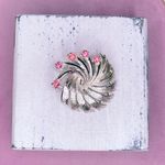 86. Goldtone Vintage Coral Pink Rhinestone Brooch Silver Photo 0