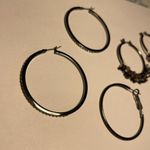 Lot Of 3 Women’s Costume Earrings Pierced Hoop Black / Gunmetal Mix Photo 5