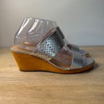 Lucky Brand Silver Leather Wedge Sandals 8W Open Toe Cutout Slide Heels Summer Photo 1