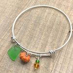 Halloween Genuine Green Sea Glass And Pearl Pumpkin Charm Beach Bracelet Bangle Photo 2
