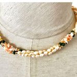 Freshwater rice Pearl and coral cluster three strand twist necklace Photo 0