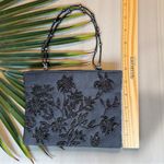 Bebe Black Beaded Evening Purse – Floral Shoulder Bag Photo 6