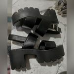 NWOT Black Chunky Open Toe & Buckle Woman’s Leather Sandlas Size:6 Photo 5