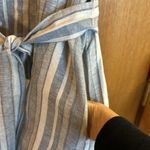 Fate Blue & White Striped Linen/Cotton Button Front Dress w/ Pockets & Tie Waist Photo 2