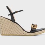 Gucci Aitana Black Leather GG Marmont Wedge Espadrille Sandals Size 40.5 Photo 2