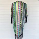 Sans Souci Colorful Aztec fringe Kimono cardigan Size S Photo 2