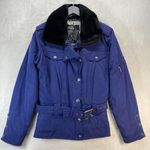 Vintage Nils Skiwear Jacket Faux Fur Collar Belted Padded Winter Coat Sz 10 flaw Blue Photo 0