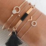 Boutique NEW Boho Bracelet Set - Gold Tone Chains, Tassel, Rhinestone Accents, Adjustable Photo 0