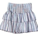SheIn Smocked Tiered Mini Skirt Blue Orange White Stripe Size S Small Photo 0