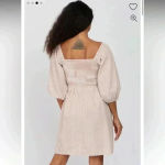 BIBI | Taupe Striped Smocked Puff Sleeve Dress White Size XL Photo 2