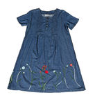 Country Store Midi Dress Mumu Embroidered Denim Size Medium Blue Floral Cottage Photo 4