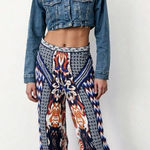 Jealous Tomato Boho Print Wide Leg High Rise Pants Women's Small Tribal Aztec Ikat Patchwork Photo 1