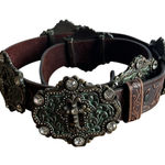 Tony Lama Brown Tooled Leather Swarovski Crystals Concho Cross Western Belt 38 Photo 0