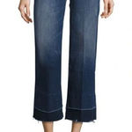 MOTHER The Roller Crop Undone Hem Wide Leg Dark Graffiti Wash High Rise Jean 25 Blue Photo 0