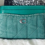 Coach Colored Denim Quilted Essential Card Case, Green Ivy Photo 0