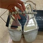 Badgley Mischka  Natalee Silver Flat Sandal Bridal Wedding Prom 9 Crystal Pearl Photo 6