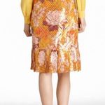 Tory Burch Opalina Metallic Thread Marigold Floral Print Silk Ruffle Skirt Sz 0 Photo 12