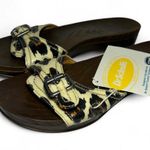 2012 Dr. Scholl's sandals Cheetah print faux wood wooden sandals size 8 Brown Photo 0