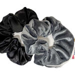 Anthropologie NEW - 2PC Scrunchies Set with Zipper Pockets in Rich Gray Velvet and Black Satin Photo 0