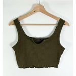SheIn Green Rib Knit Lettuce Hem Cropped Tank Top S Photo 0