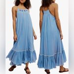 Free People NEW  Tip Toeing Tulip Embroidered Gauze maxi Blue Dress sz S Photo 1