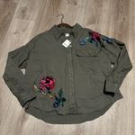Free People New We The Free by Velvet Roses Green Utility Military Shirt Top Photo 4