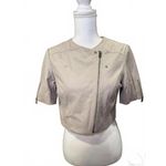 Lamarque Beige Cropped Leather Jacket with Short Sleeves, Small Silver Photo 3