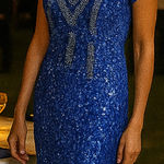 Relin Vintage Blue Sequin Maxi Dress Formal Gown Beaded 100% Silk Dynasty 1980s Size L Photo 0