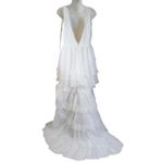 Mac Duggal Ieena for High Low Tiered Chiffon Gown White Size 6 Photo 3
