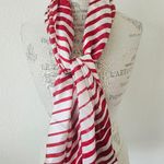 Bill Blass  Red and White Striped Silk Long Neck Scarf Photo 0