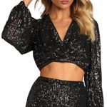 Lulus Shining with Confidence Black Sequin Crop Top Size Small New with Tags Photo 0